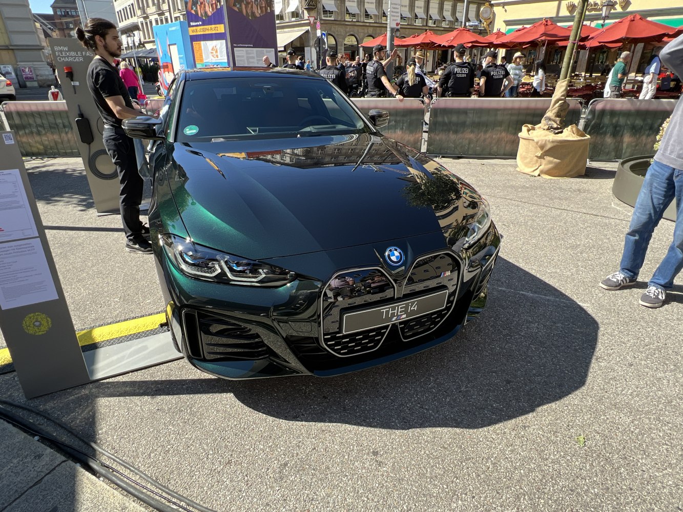 Front view showing large kidney grille and LED headlights