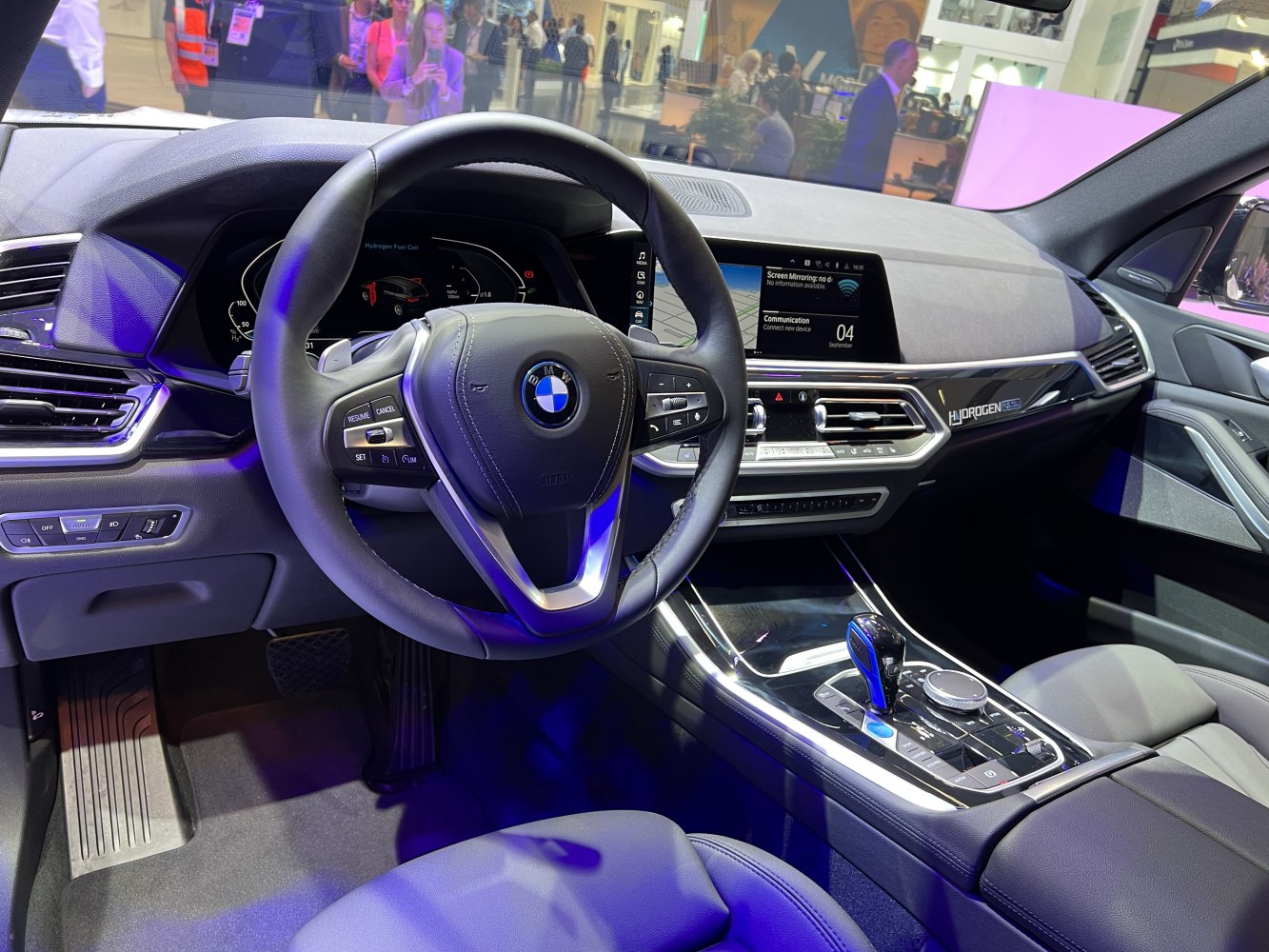 Modern car interior with digital dashboard and infotainment screen