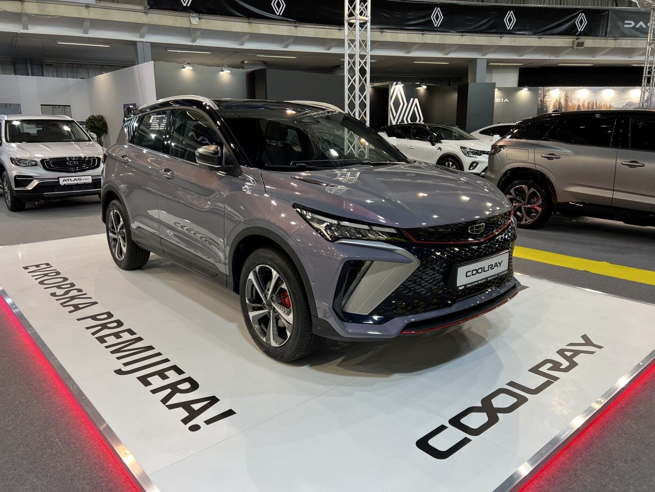 Front view of SUV with LED headlights and sporty grille