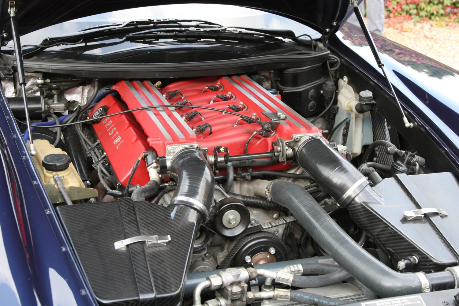 V10 engine with twin carbon fiber air intakes and visible components