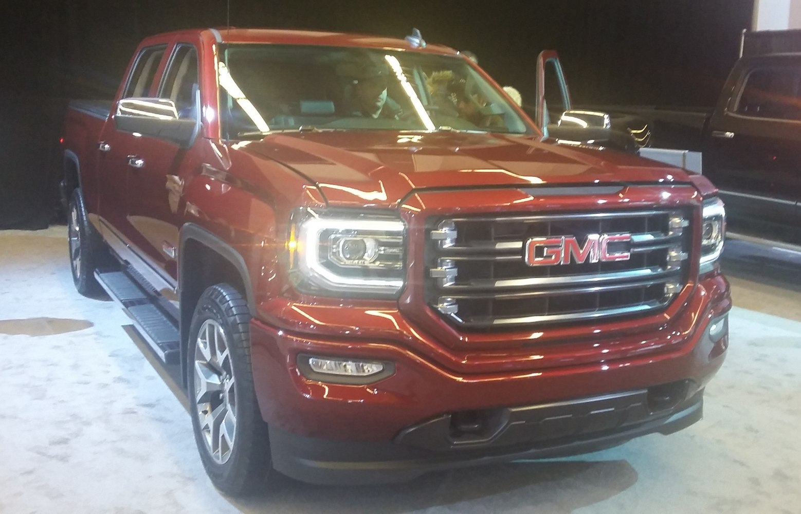 Front view with grille and LED headlights of pickup truck