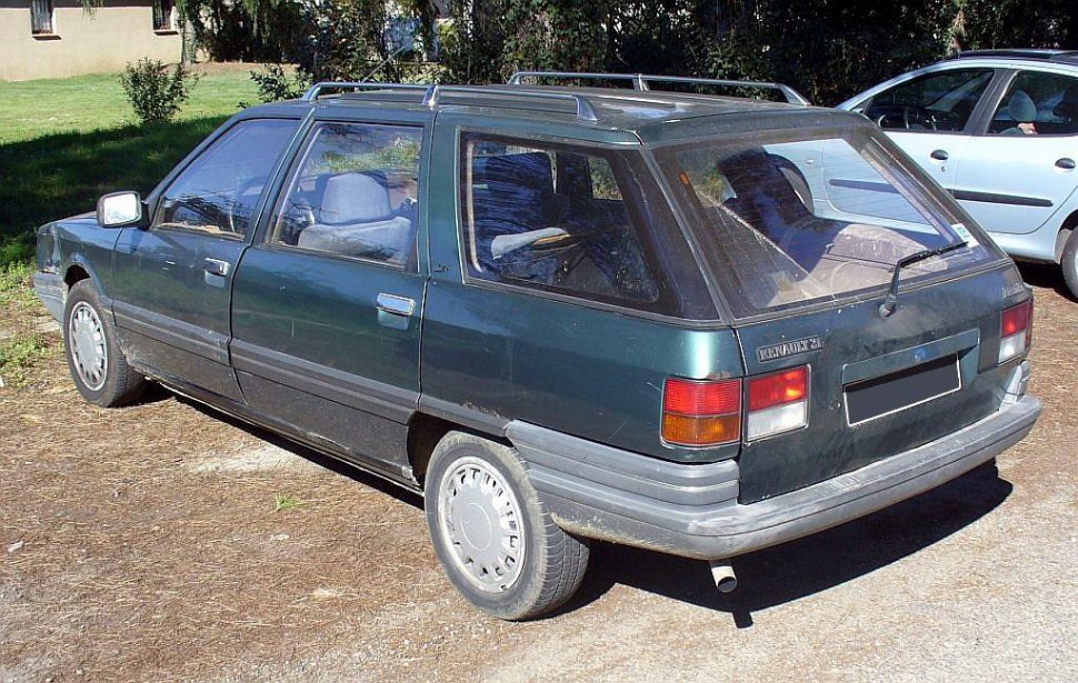 Rear and side view of classic station wagon with hatchback and roof rails