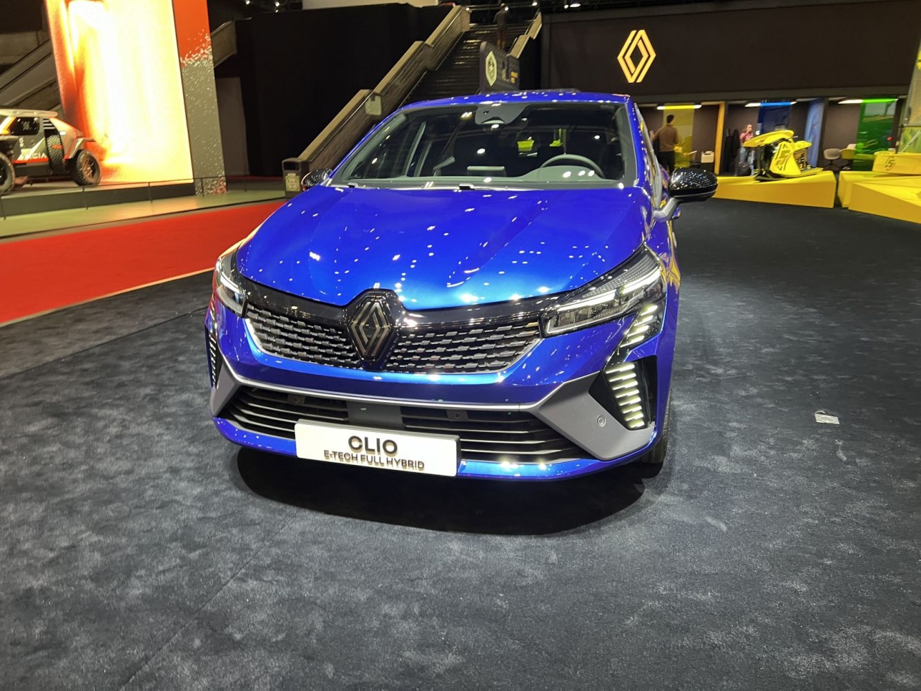 Front view with LED headlights and grille of modern compact hatchback