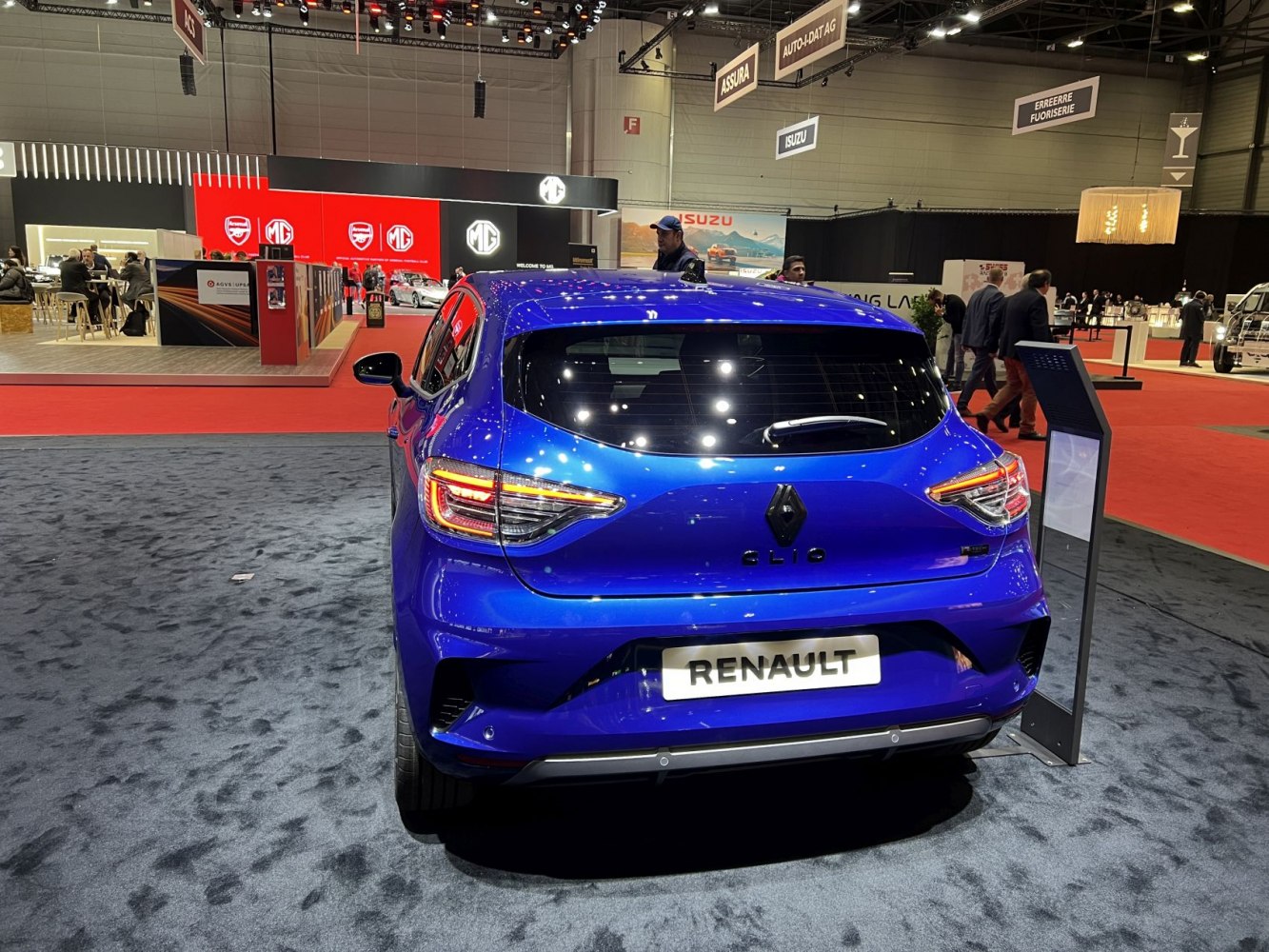 Rear view of blue compact hatchback with LED tail lights