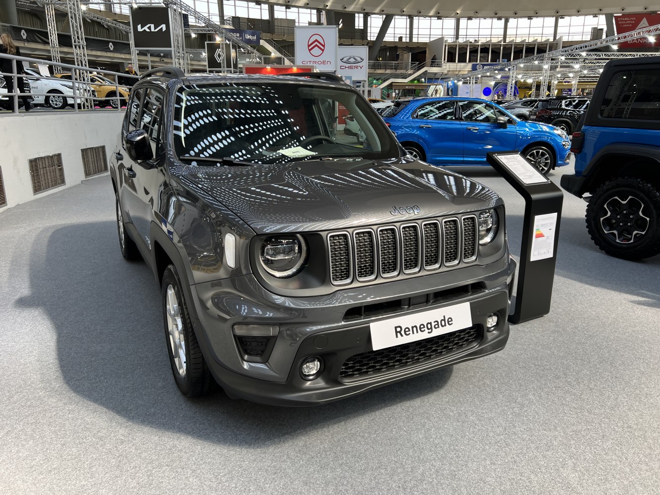 Jeep Renegade front view with seven-slot grille and LED headlamps.