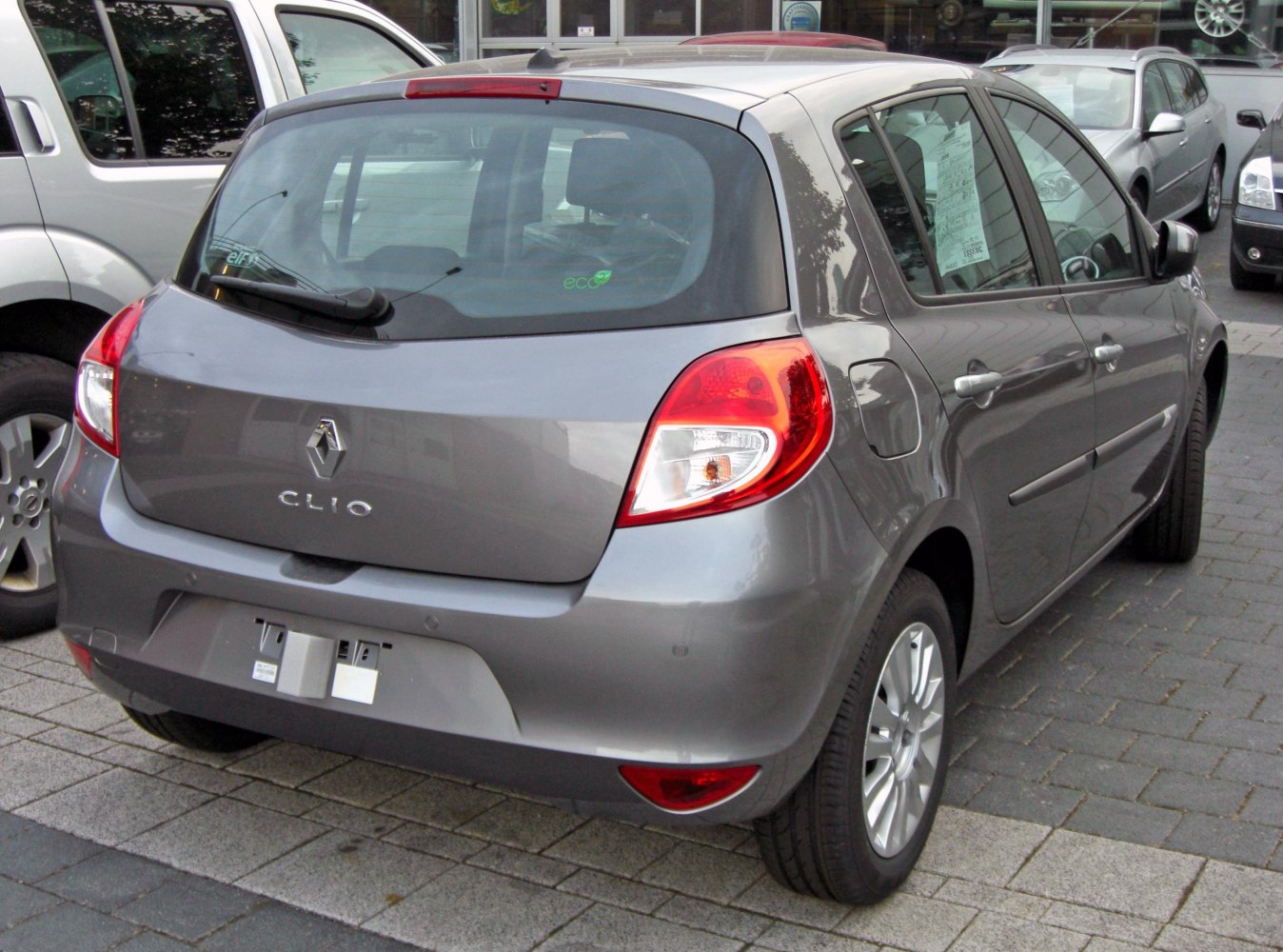 Compact hatchback rear with distinct taillights and rear window