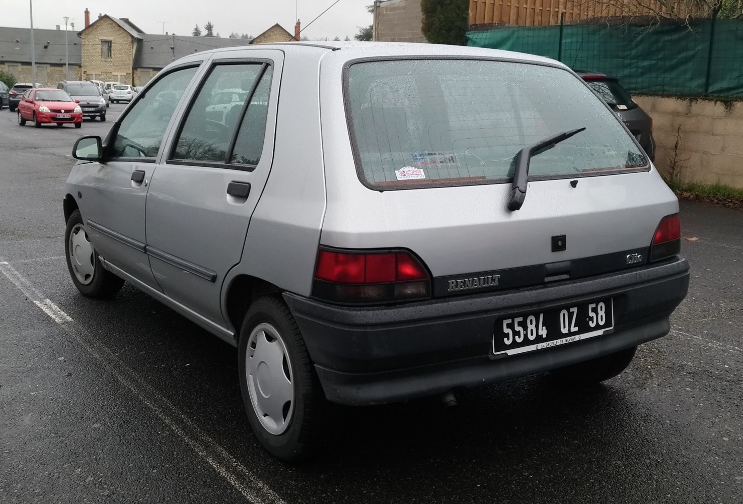 Rear view of hatchback with tailgate and taillights
