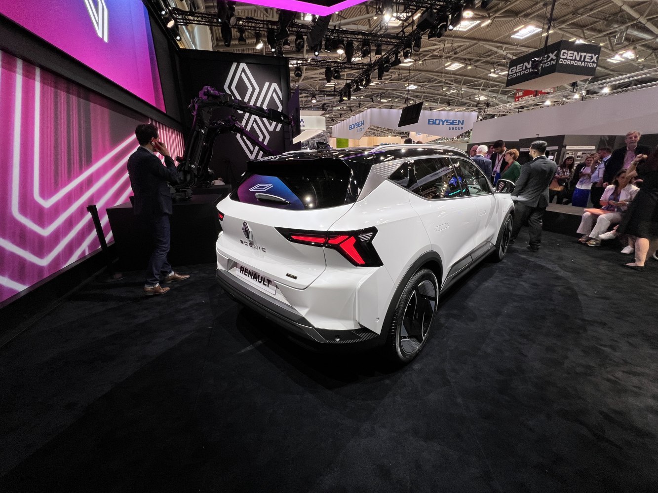 Rear view with LED taillights and electric SUV showcase