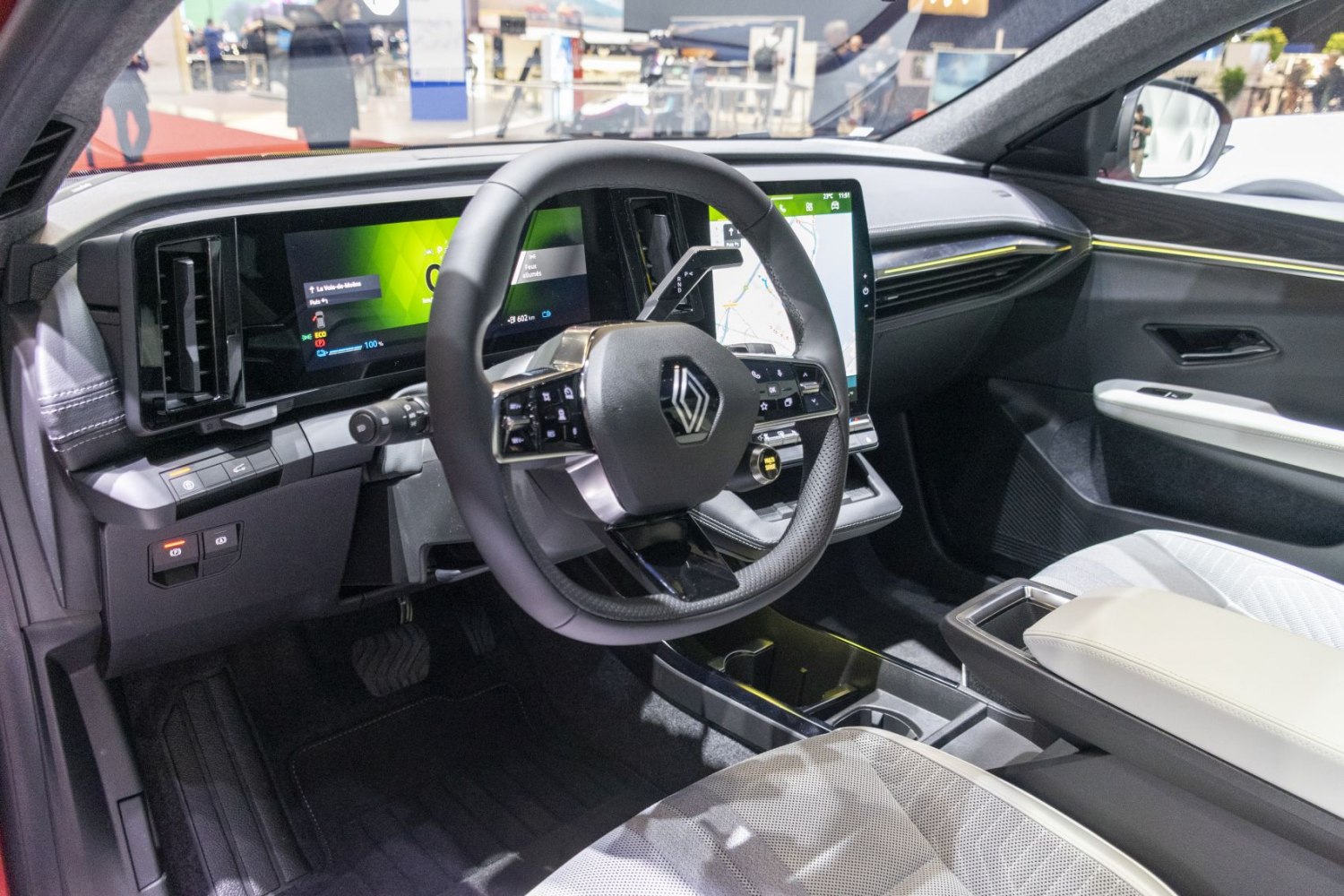 Digital dashboard and multifunction steering wheel in electric vehicle interior