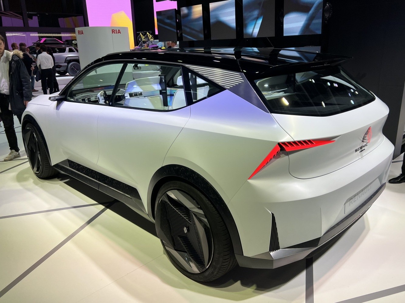 Futuristic rear side with sharp tail lights and unique wheel design