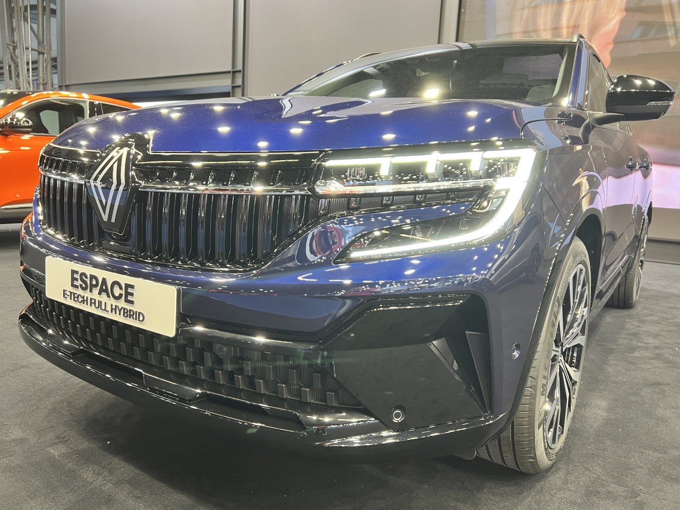 Close-up of front grille and LED headlights of a modern SUV