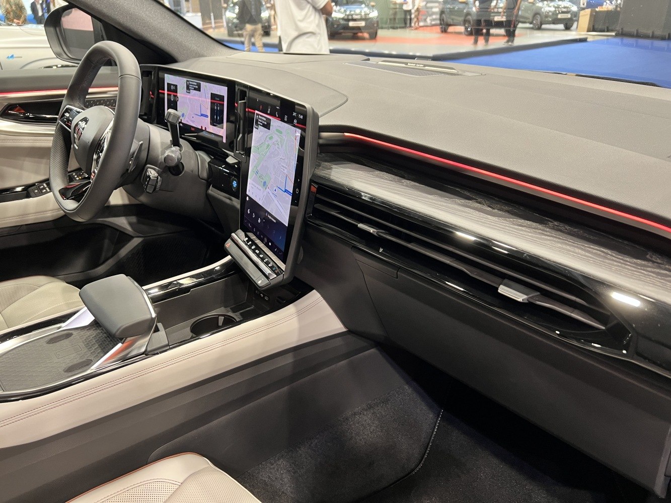 Dual digital displays and ambient lighting in car interior