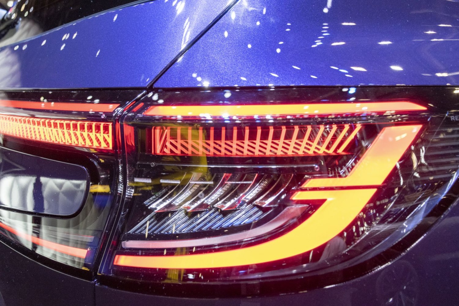 Modern LED rear light cluster with intricate design elements