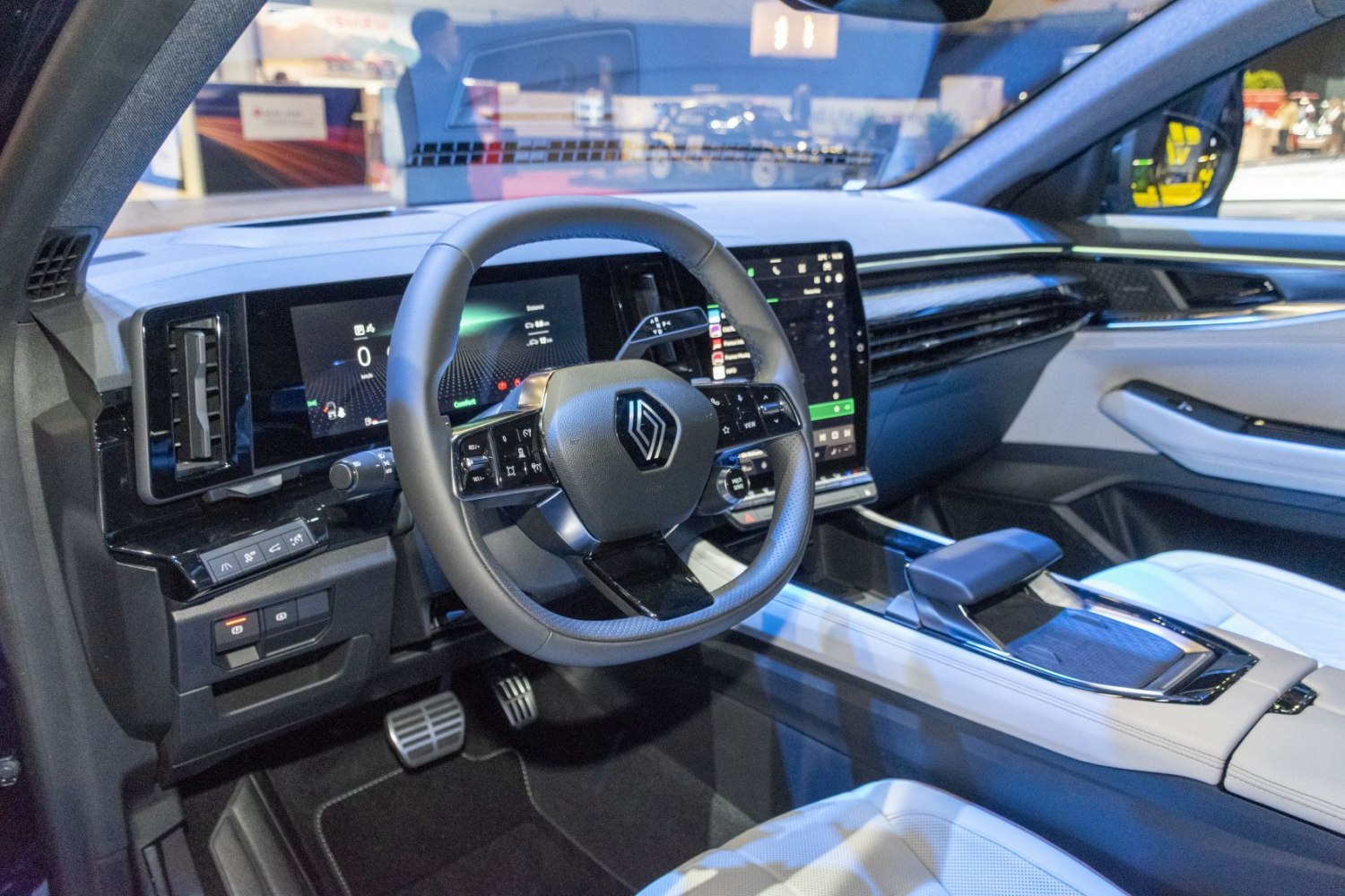 Digital dashboard and multifunction steering wheel in modern car interior