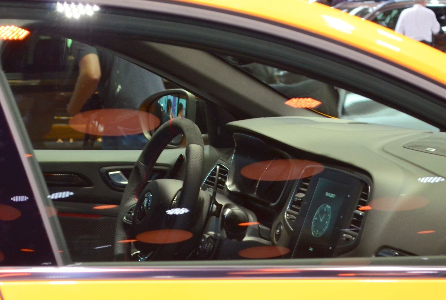 Modern car interior with digital dashboard and steering wheel