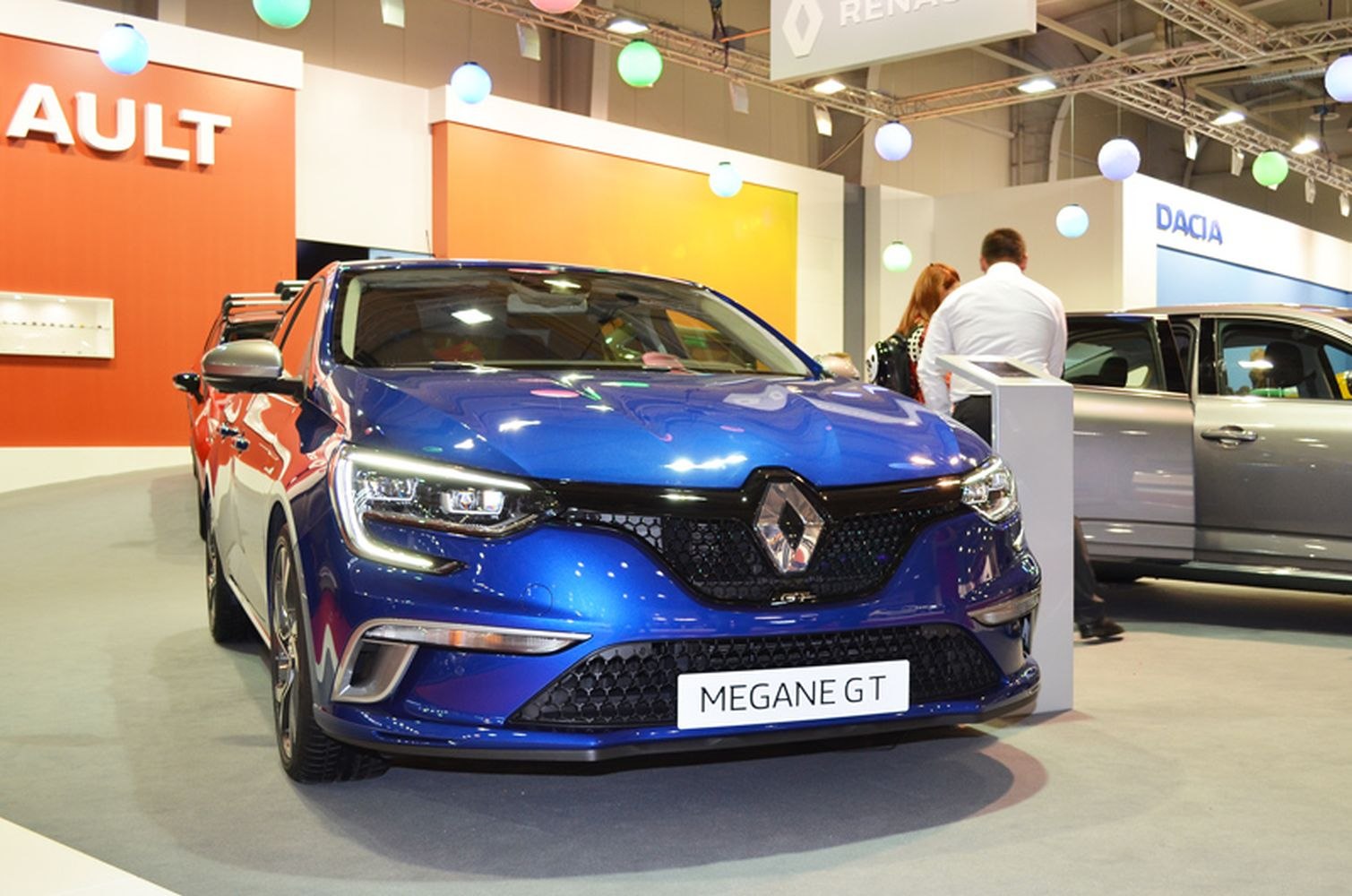 Front grille and LED headlights of a modern sporty hatchback