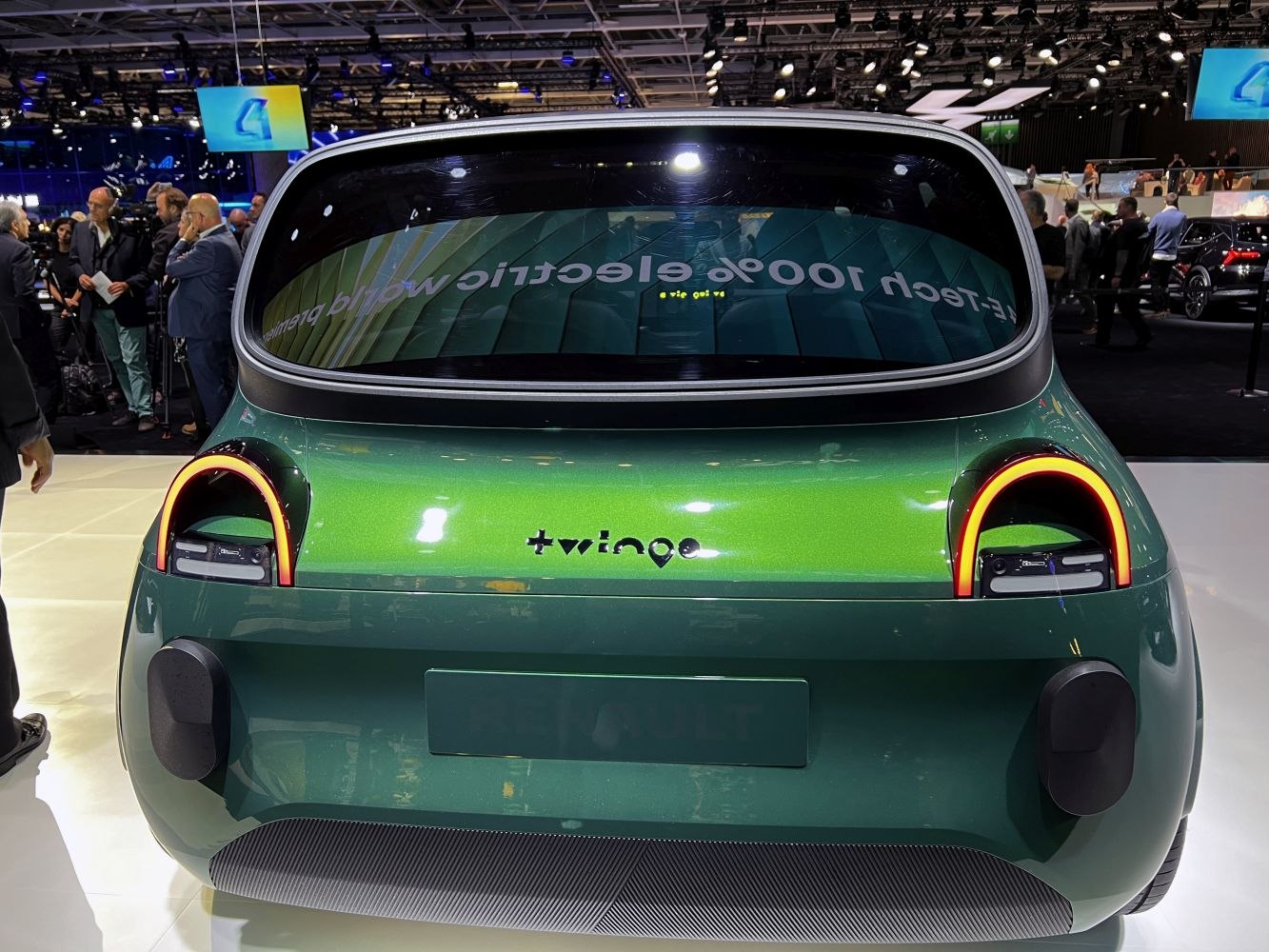 Compact rear design with circular LED tail lights and large rear window