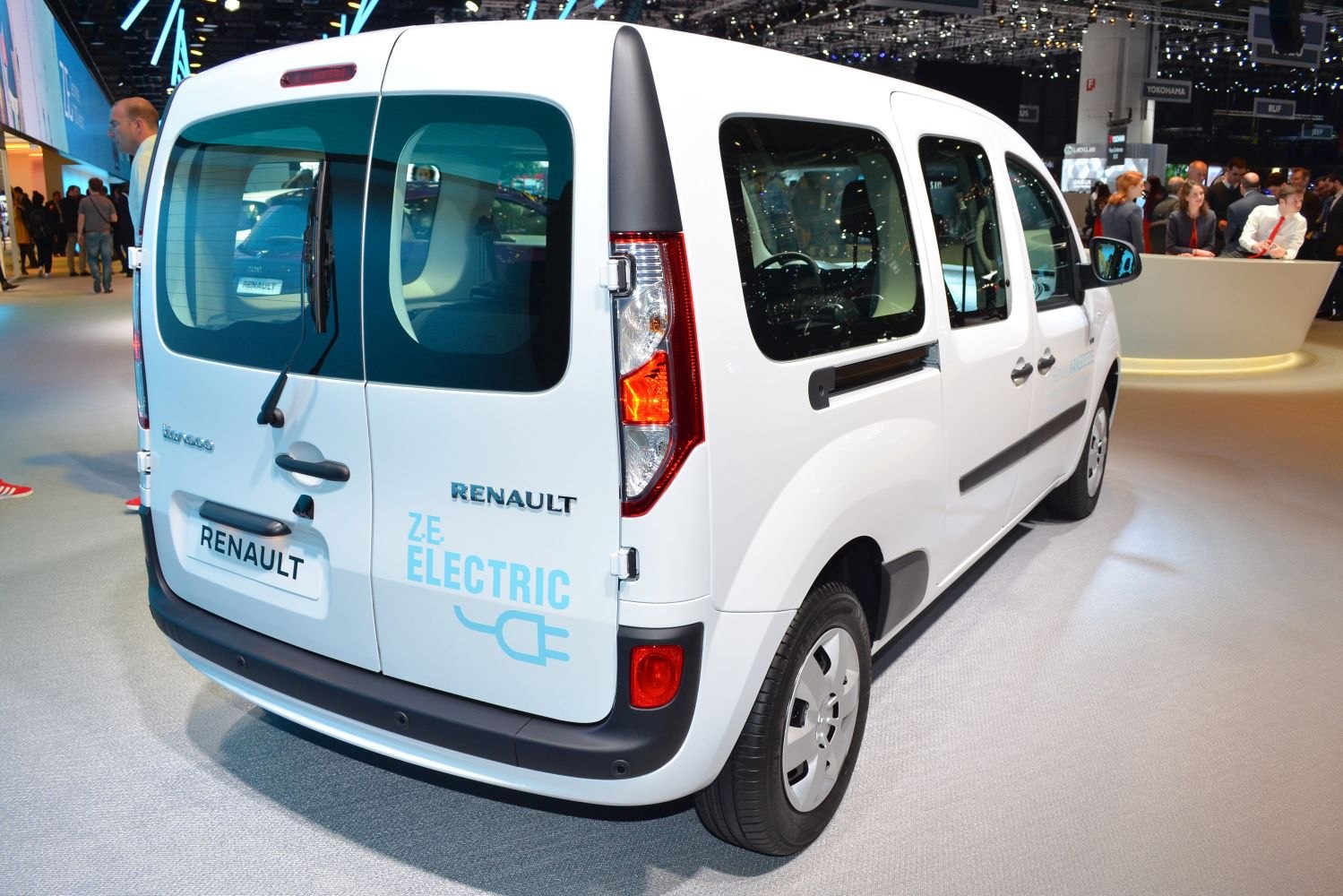 Split rear doors and electric vehicle branding on white van