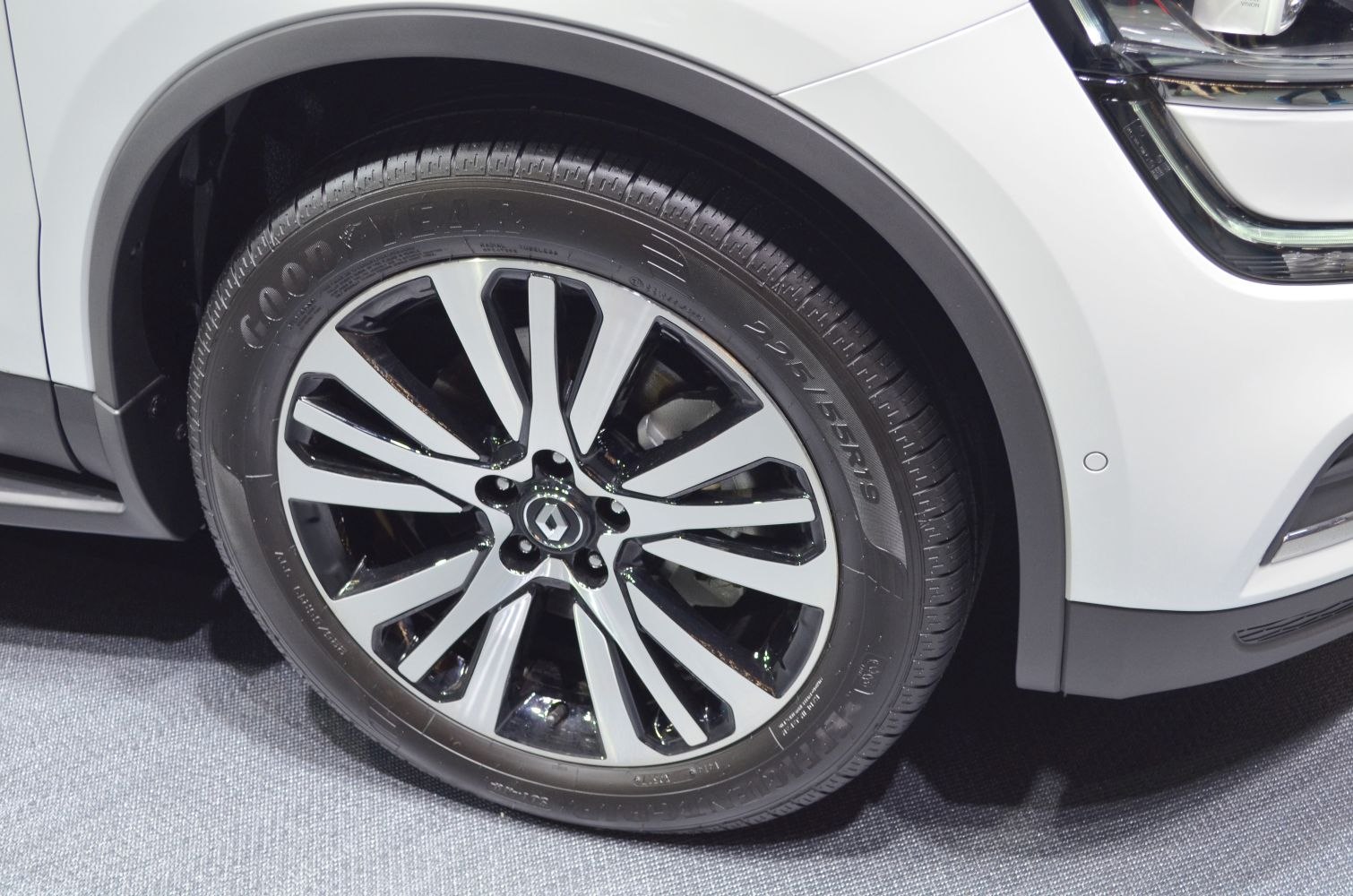 Close-up of alloy wheel and tire on SUV.