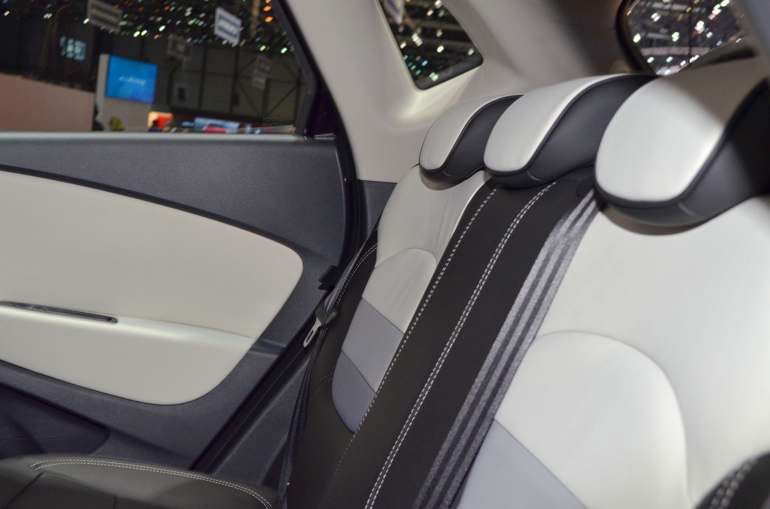 Two-tone leather rear seats with headrests and seatbelt