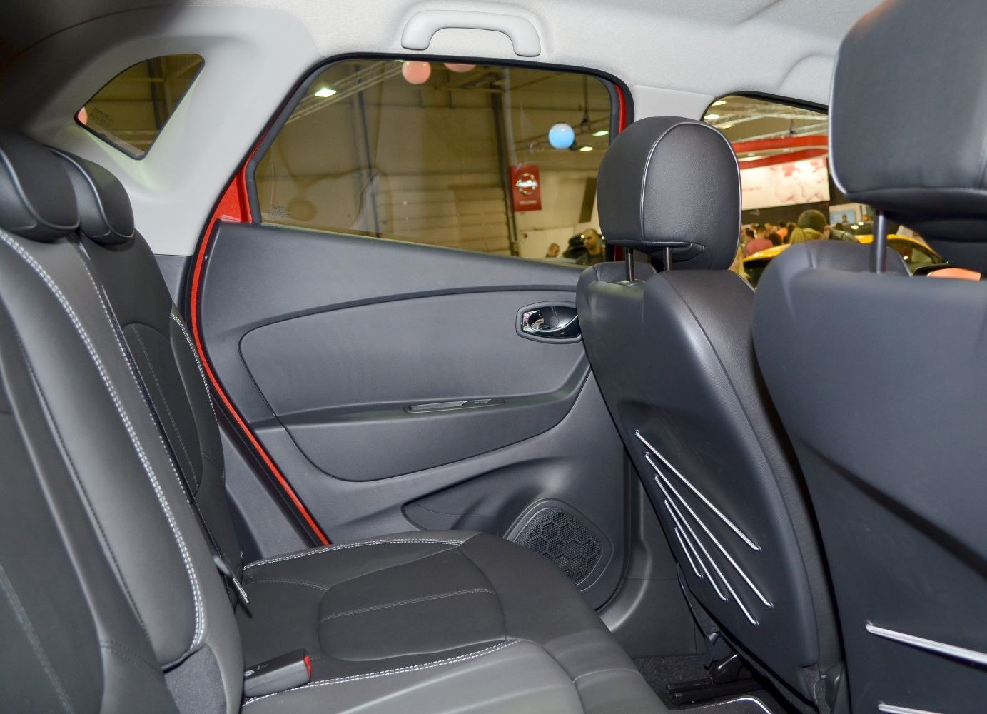 Rear seats and door panel inside a compact SUV