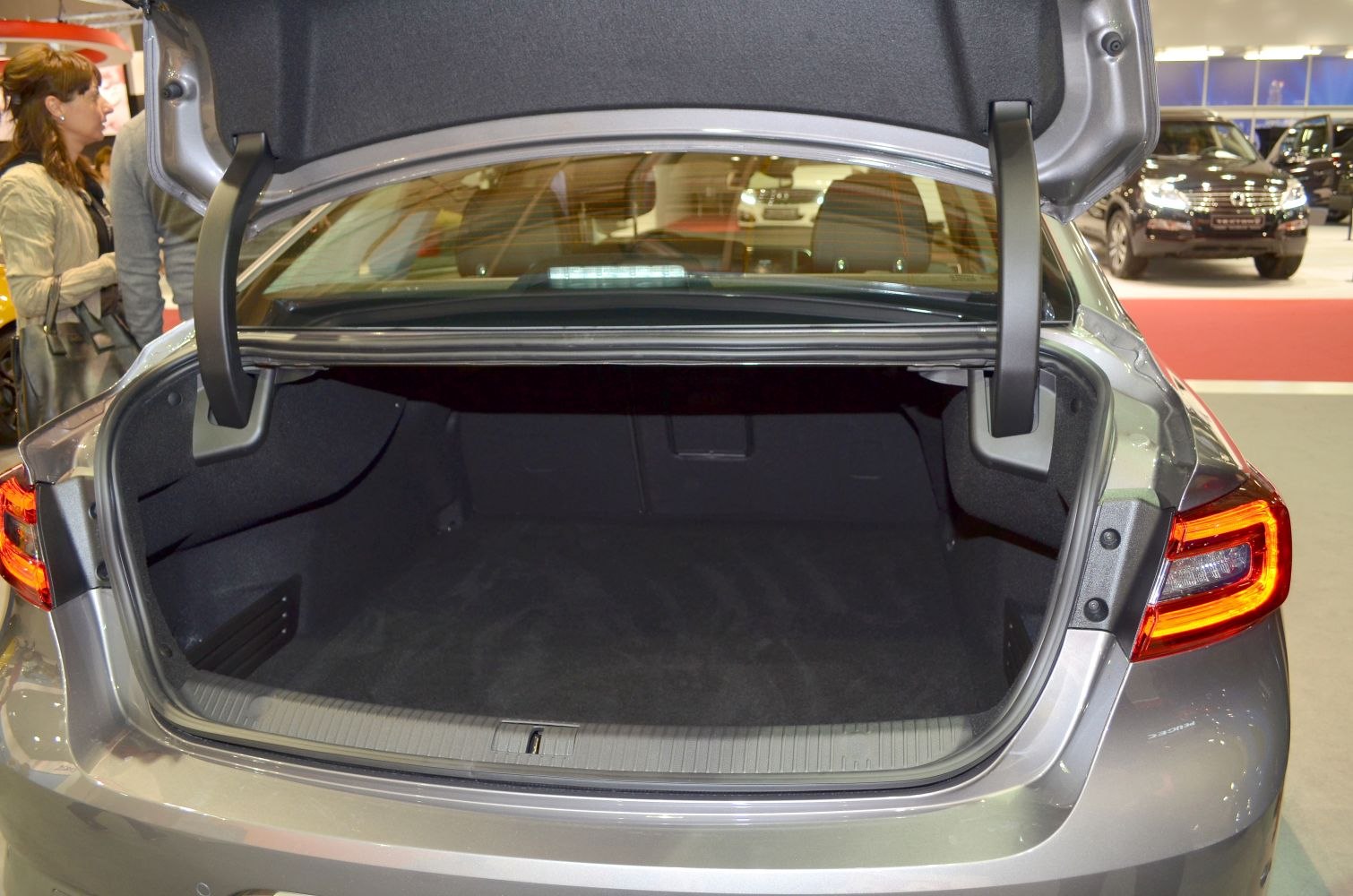 Open, spacious sedan trunk with rear seats visible