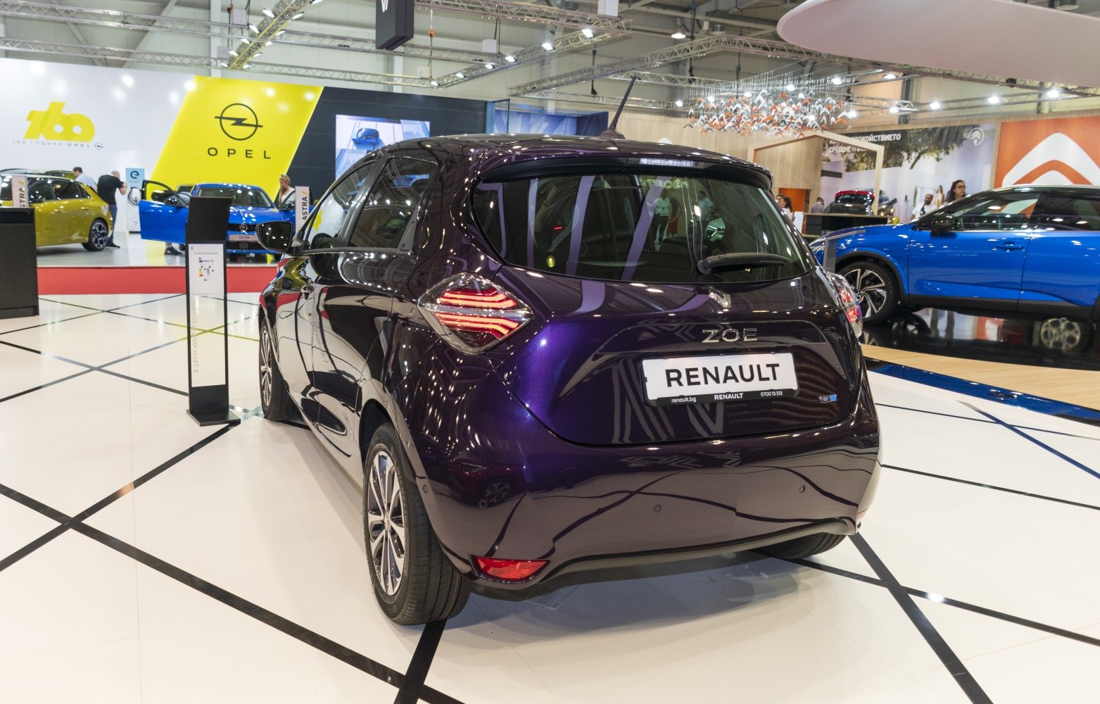 Rear view and LED tail light design of an electric compact hatchback.