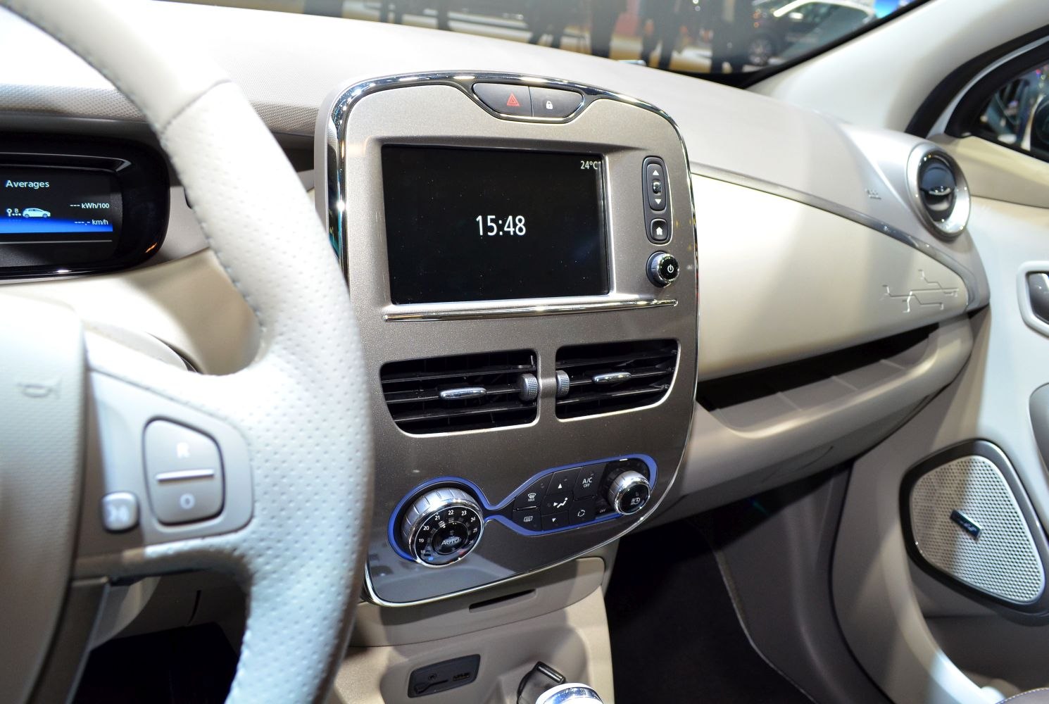 Dashboard and central console with touchscreen and climate controls