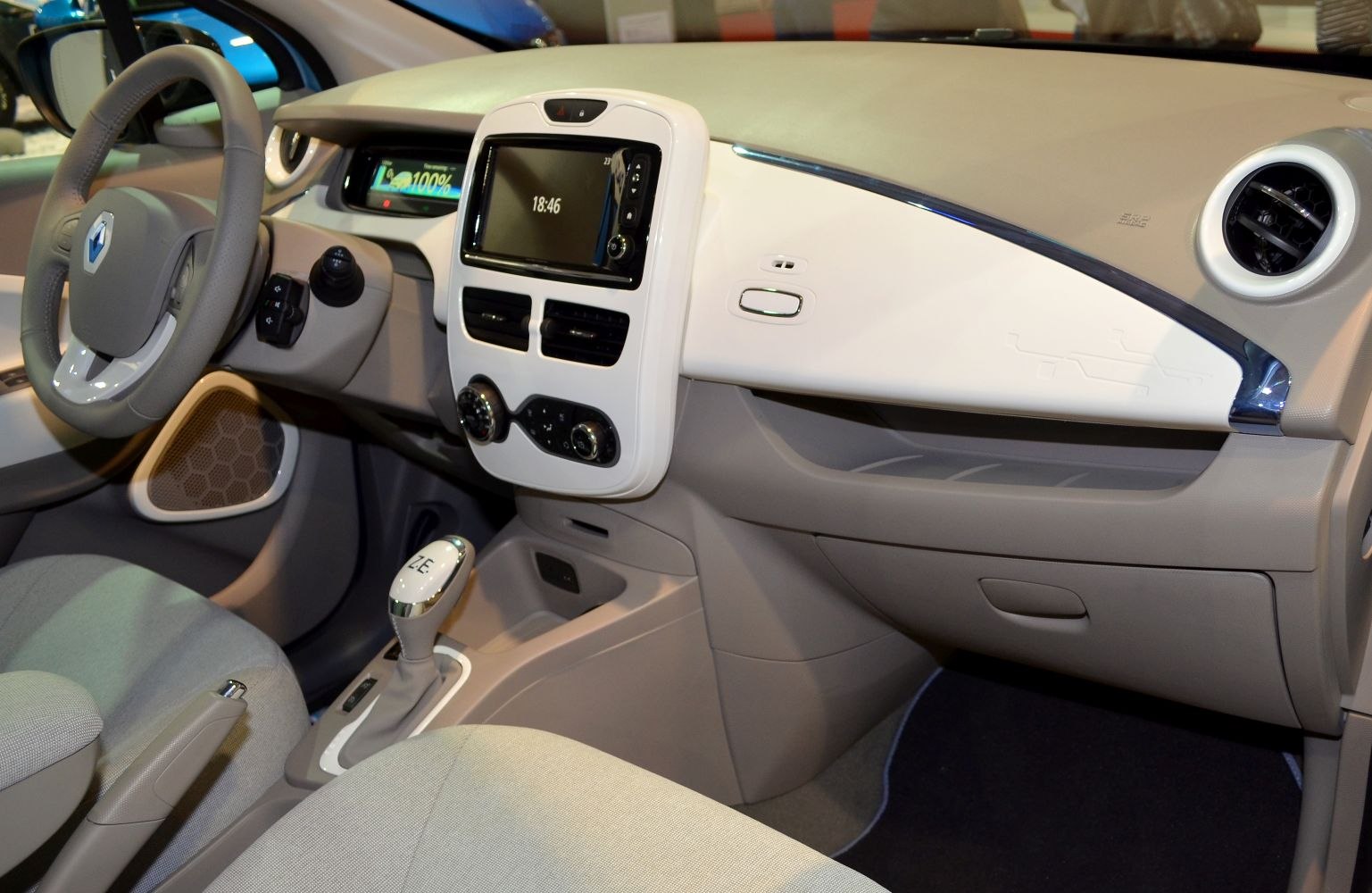 Dashboard and center console with touchscreen and gear shift lever