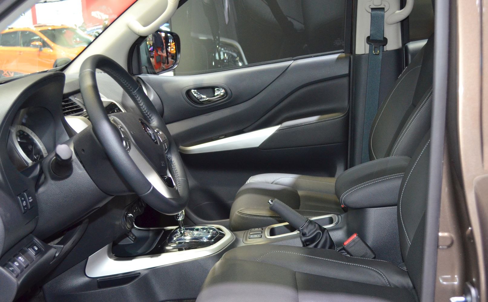 Modern interior with steering wheel and dashboard
