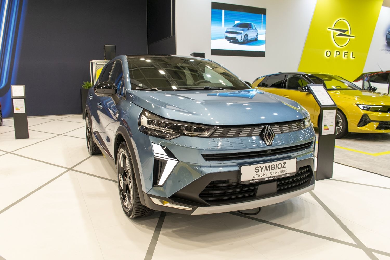 Front view of electric hybrid SUV with LED headlights