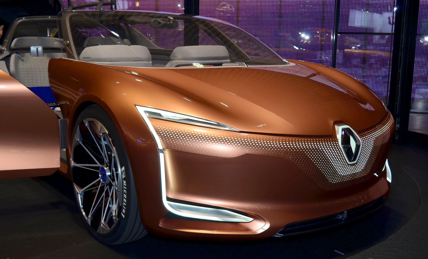 Front LED lighting and futuristic wheel design of concept car