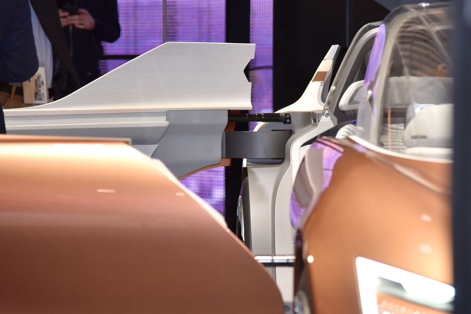 Futuristic car interior and body side detail in close-up view