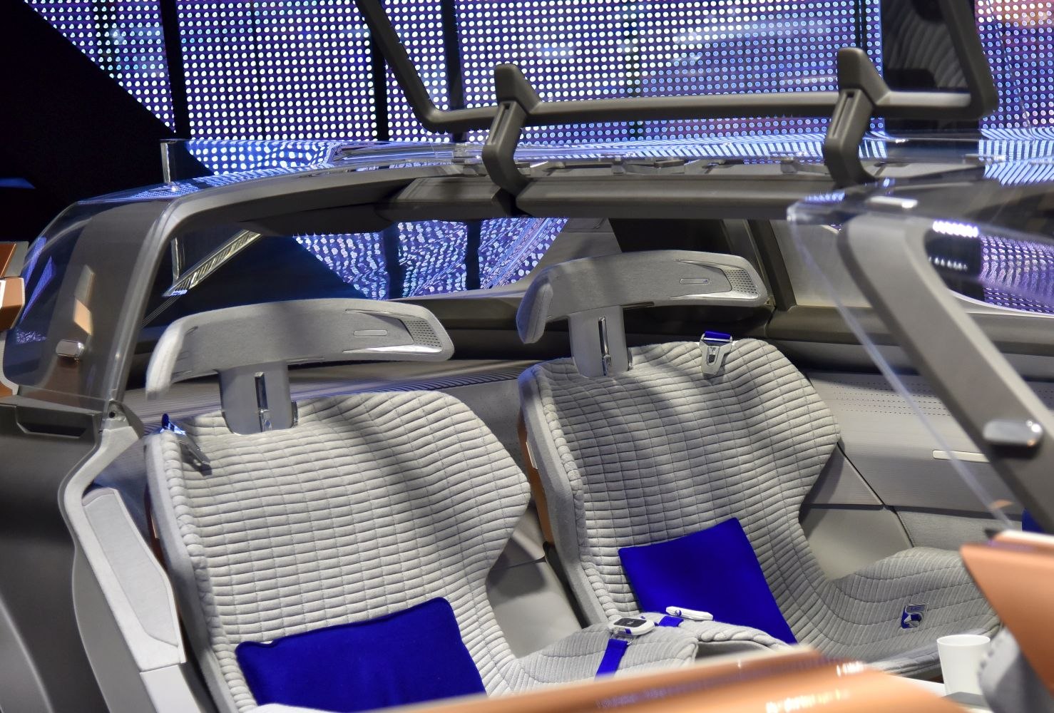 Quilted seats with unique headrest and deep blue cushions