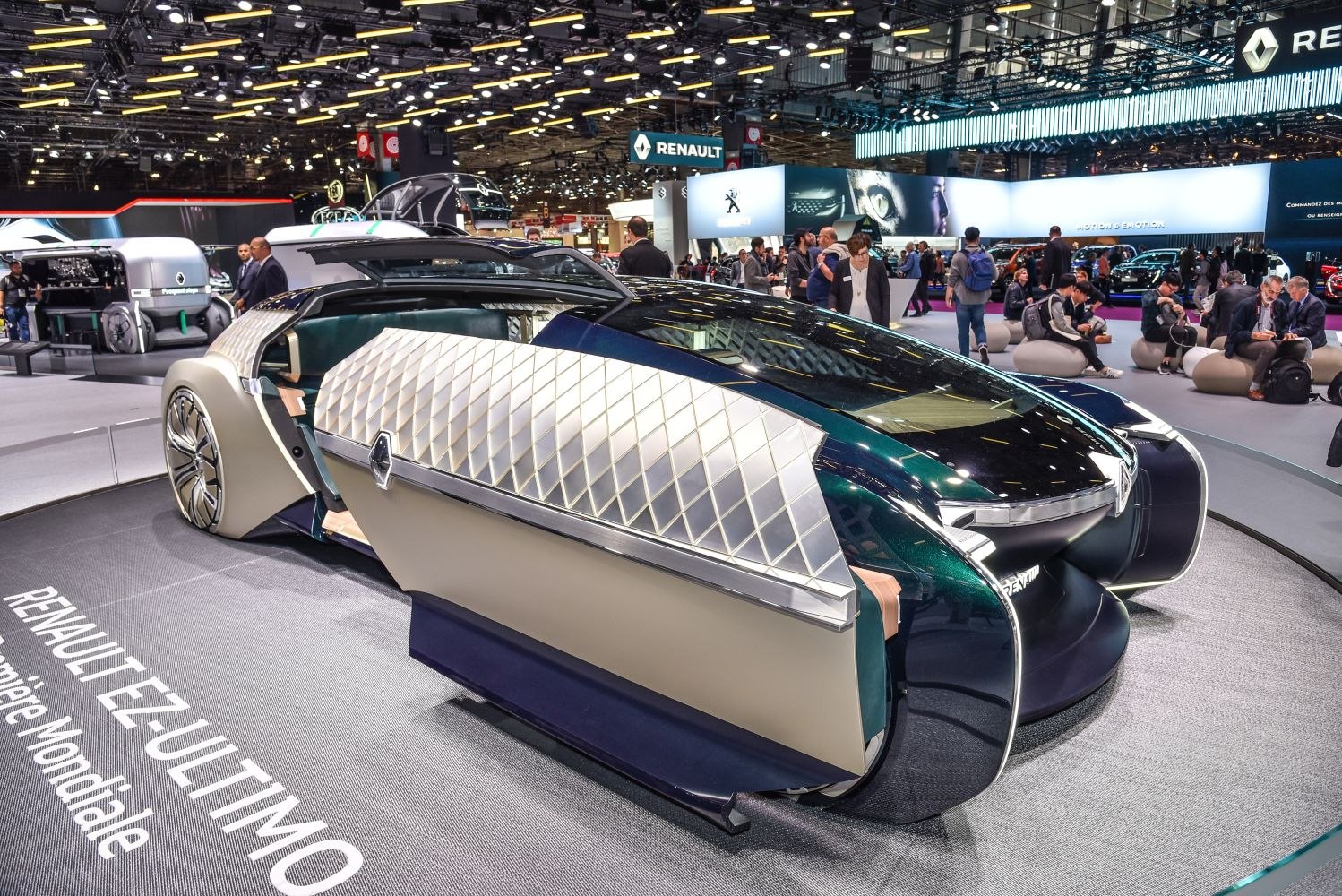Futuristic electric luxury vehicle with rear-opening doors