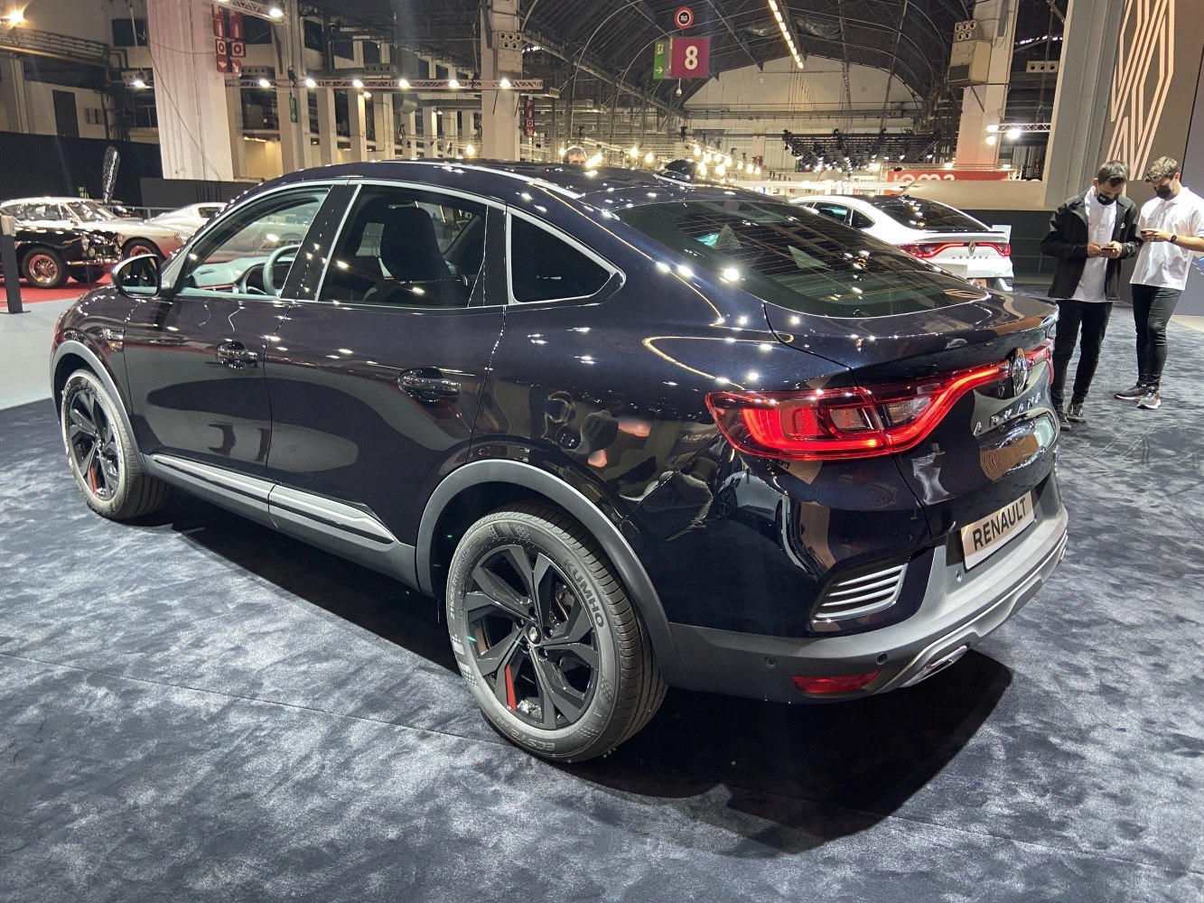 Rear side view of SUV with coupe roofline and LED taillights