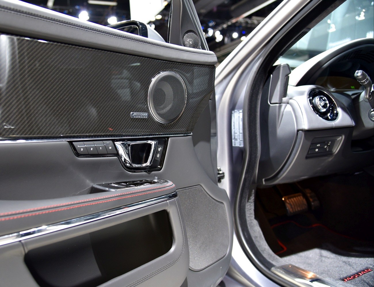 Jaguar XJ Long interior door panel with Meridian Surround Sound speaker and luxury details