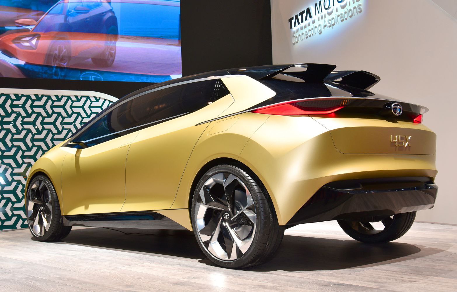 Futuristic hatchback with angular tail lights and large alloy wheels
