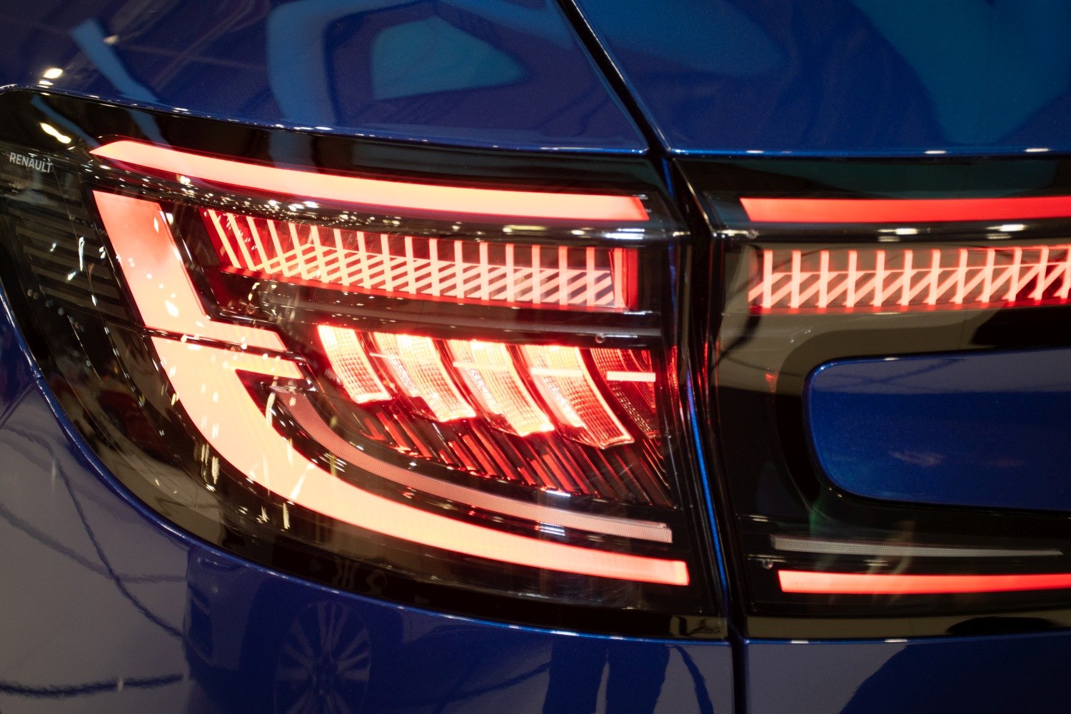 Close-up of modern LED tail light with intricate light patterns