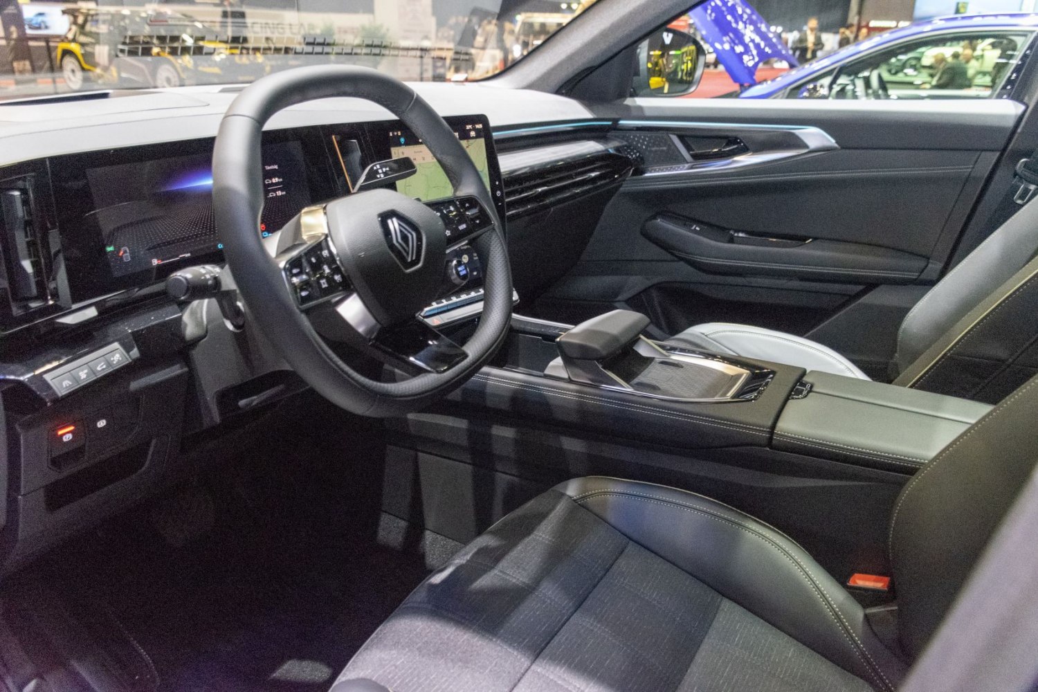Modern digital dashboard and ergonomic steering wheel with touch controls