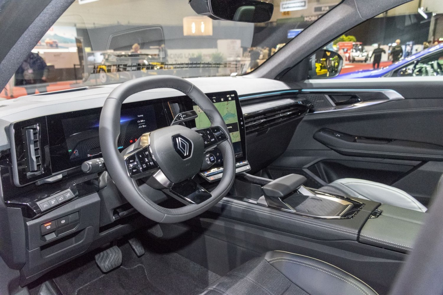 Digital dashboard and touchscreen display in car interior