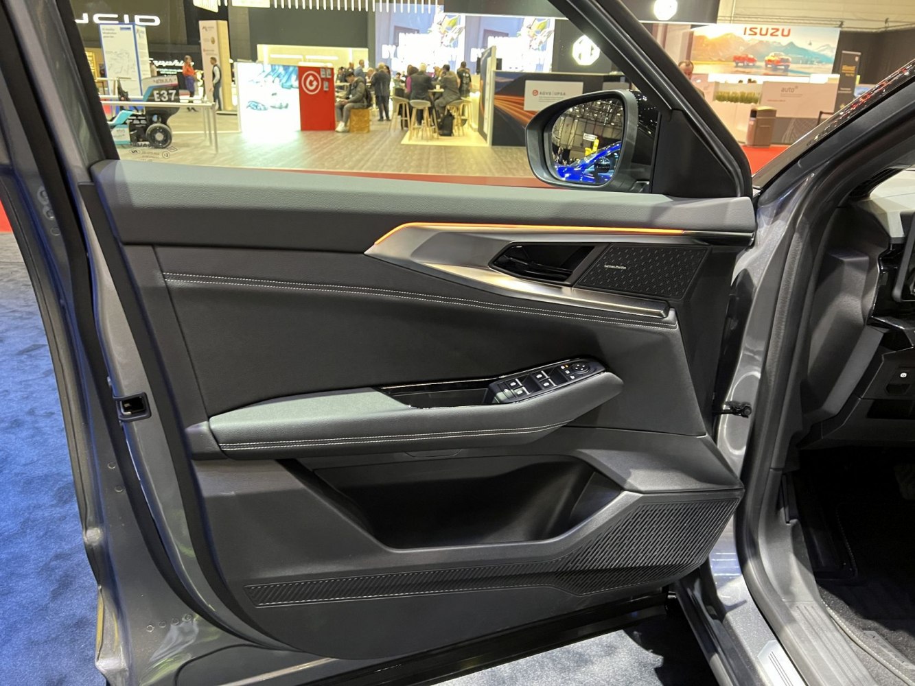 Interior door panel with Harman Kardon speaker and control buttons