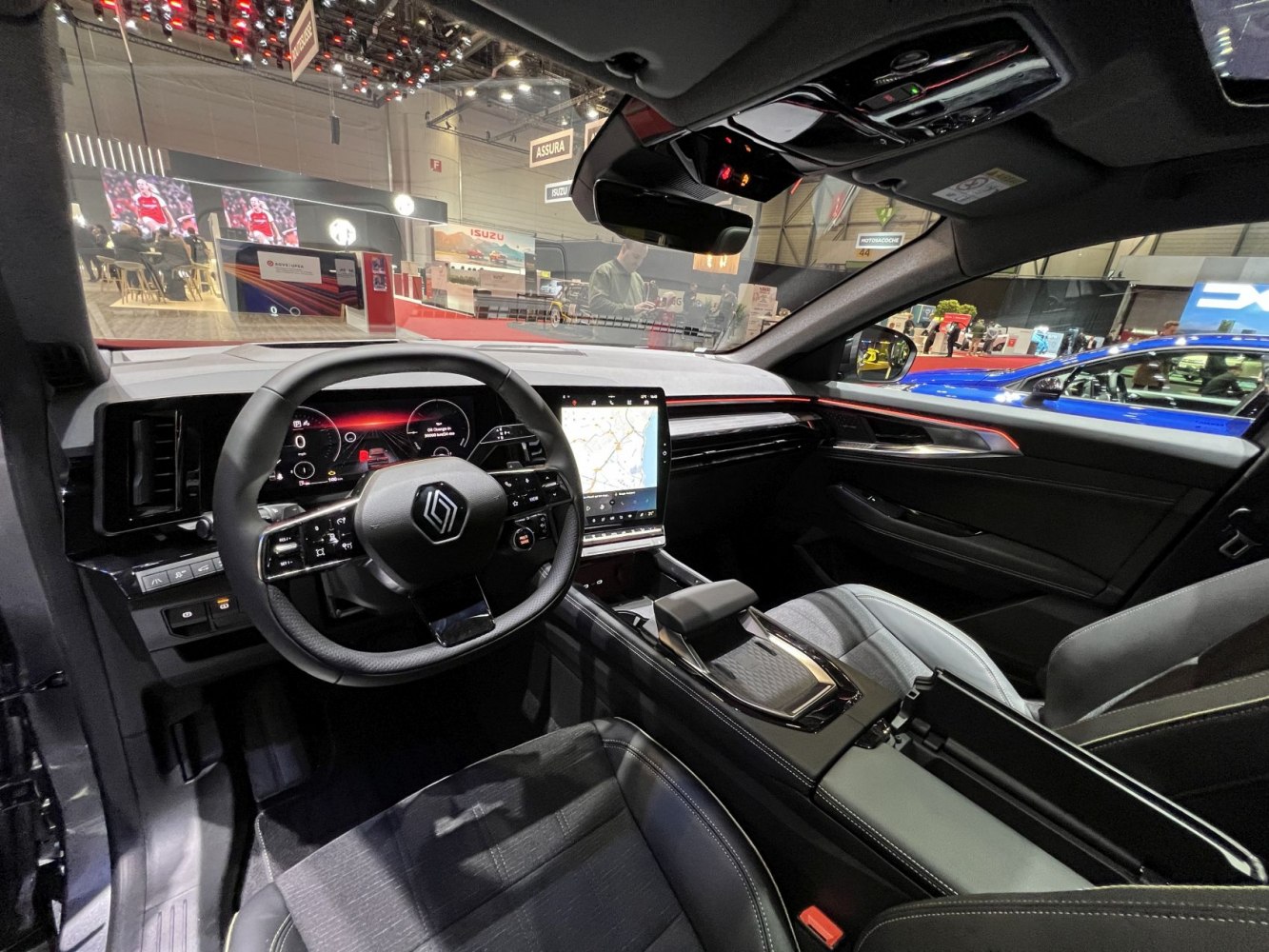 Digital dashboard and central touchscreen in a modern car interior