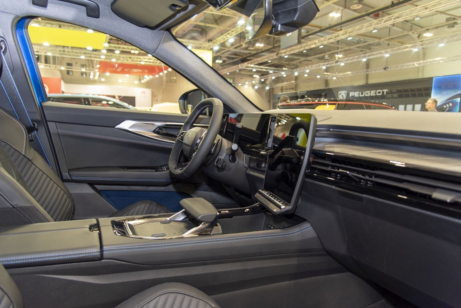 Modern car interior with digital dashboard and center console