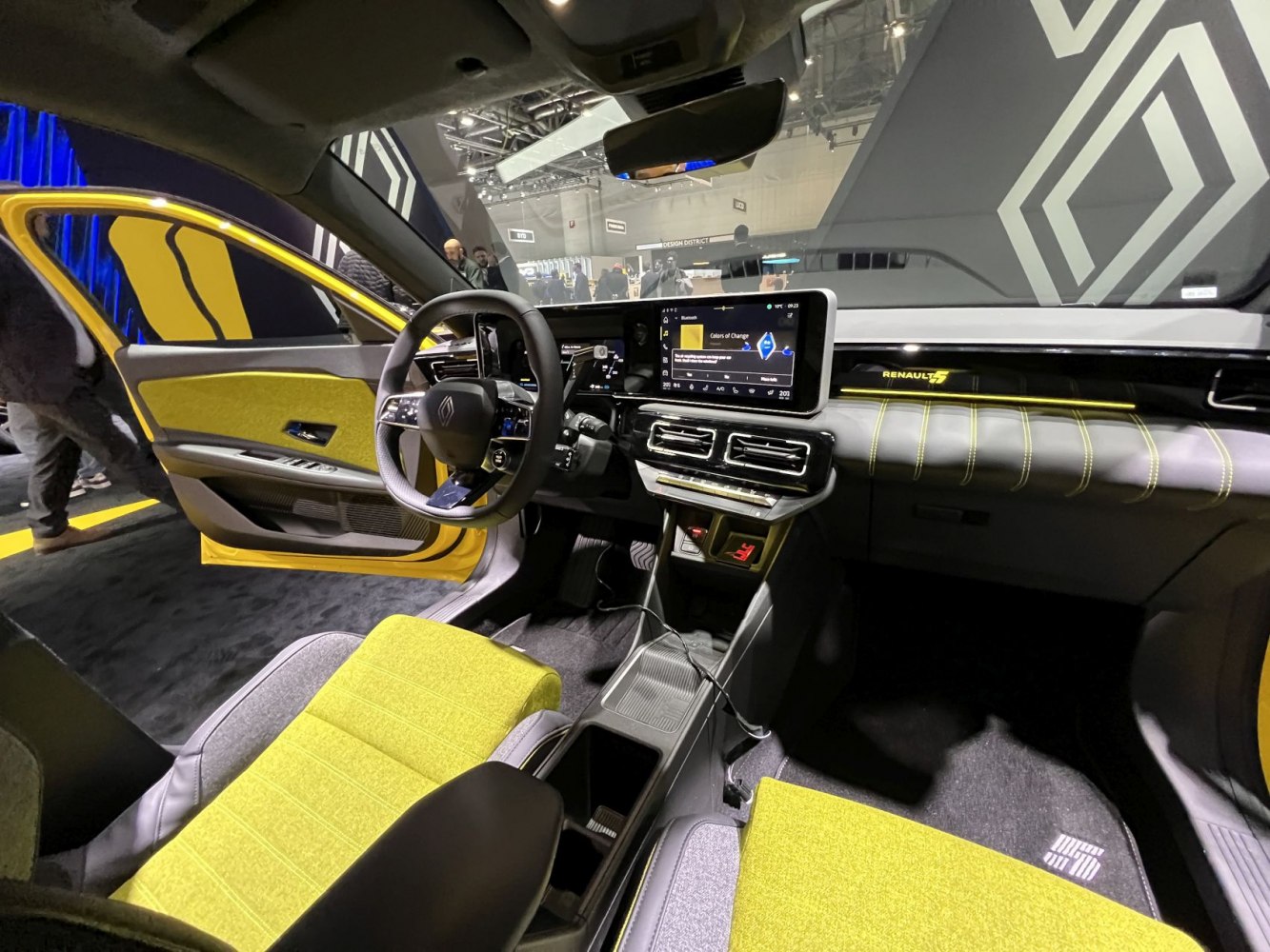 Modern car interior with digital dashboard and touchscreen