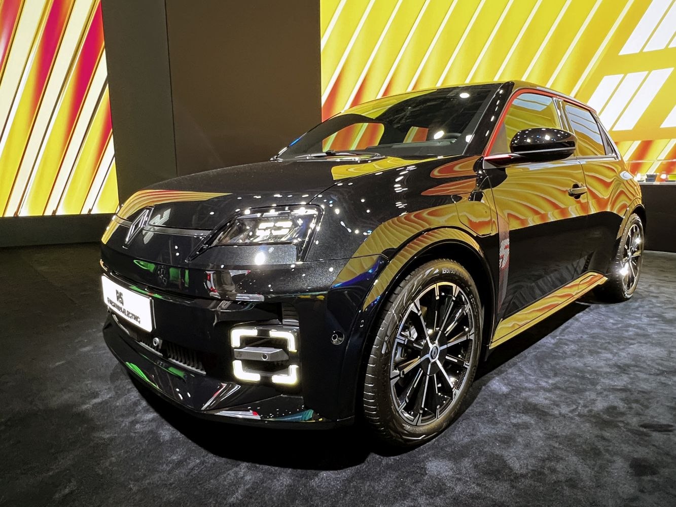 Front view with LED headlights and sporty alloy wheels of a modern compact car