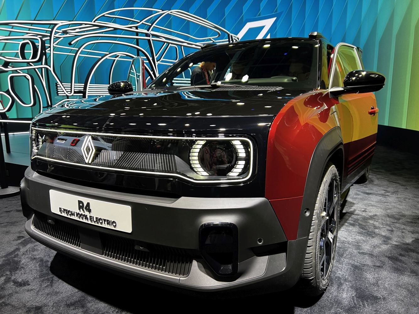 Front view of electric compact SUV with LED headlights and rugged design