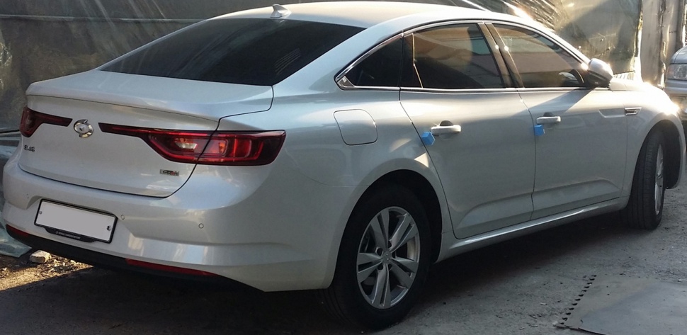 White sedan rear side with modern alloy wheels and sleek design
