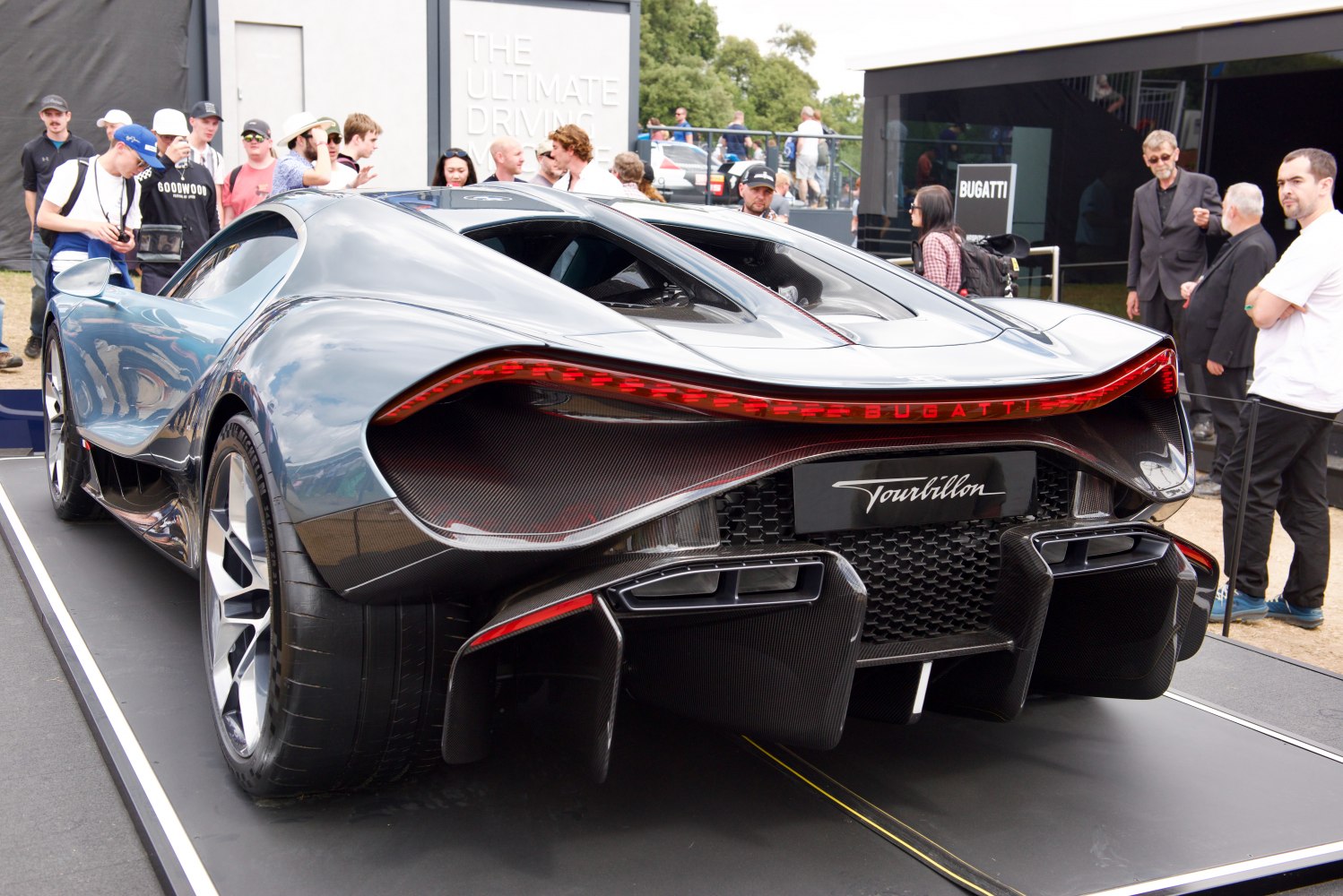 Sleek rear aerodynamic design with continuous LED taillight and aggressive diffuser