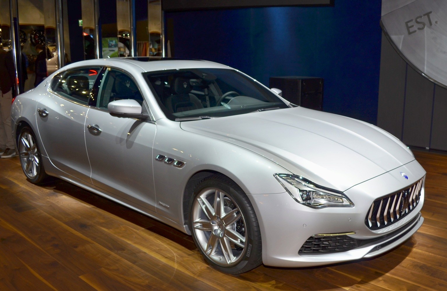 Luxury sedan with distinctive front grille and sleek aerodynamic lines